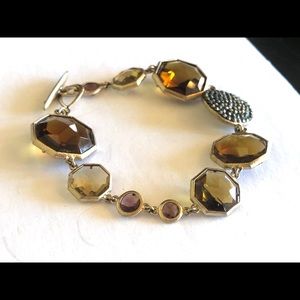 Brown Glass and Matte Gold Bracelet signed Laundry
